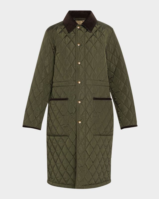 Quilted Velvet-Trim Coat